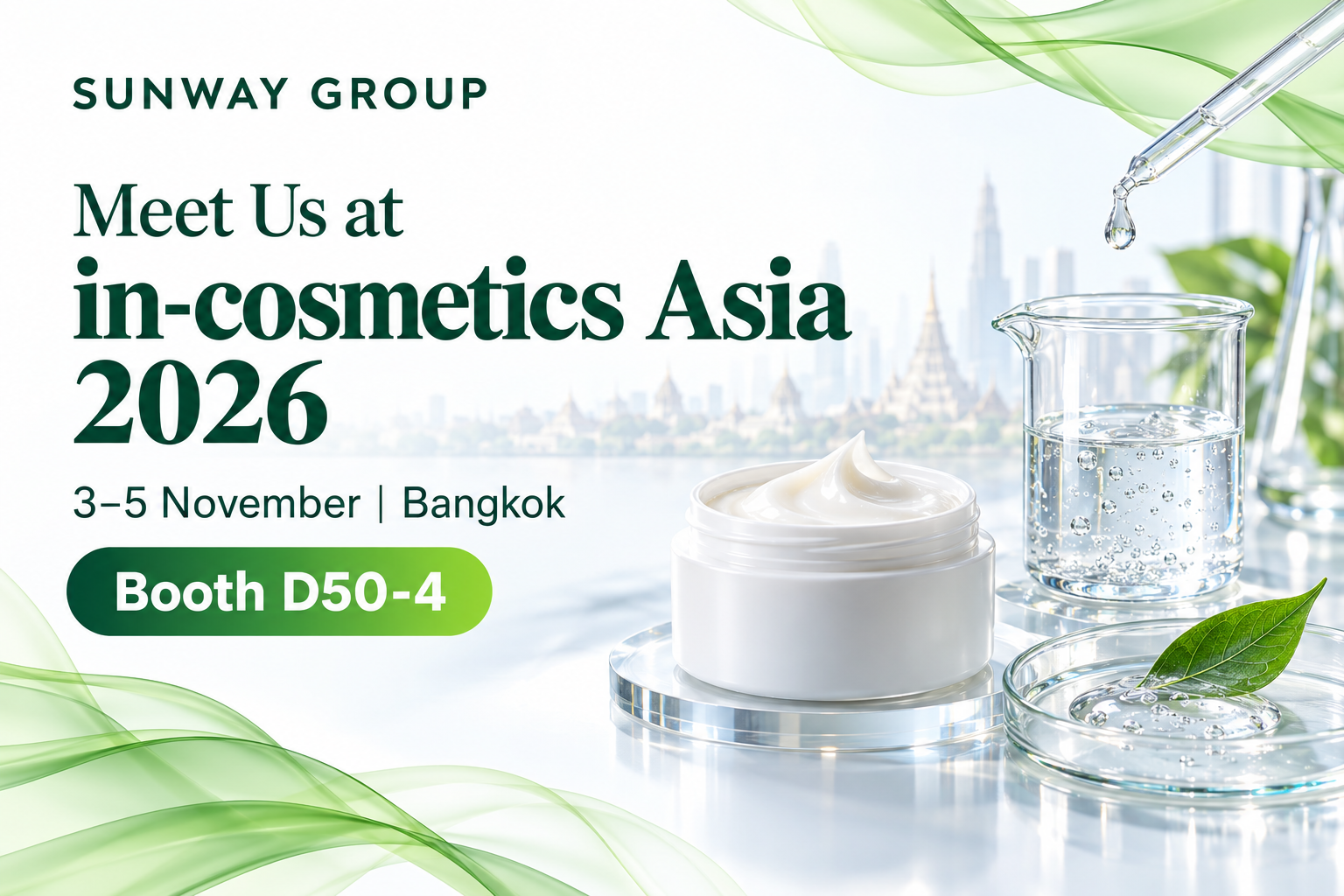 Treffen Sie SUNWAY auf der in-cosmetics Asia 2026 — Stand D50-4